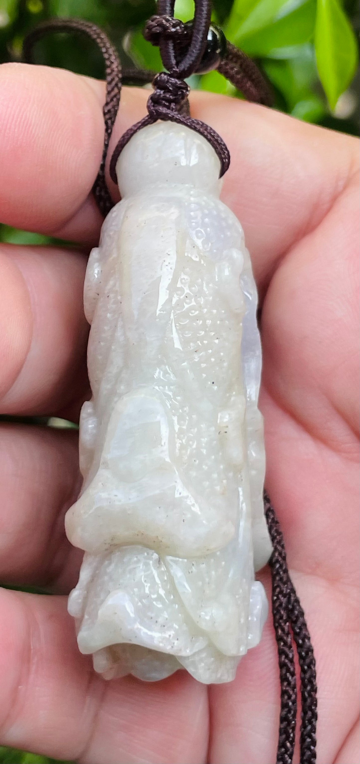 Natural Certified Burmese Jadeite Jade Pendant – Milky White – Hand-Carved Gourd Motif – Necklace Included – JP020