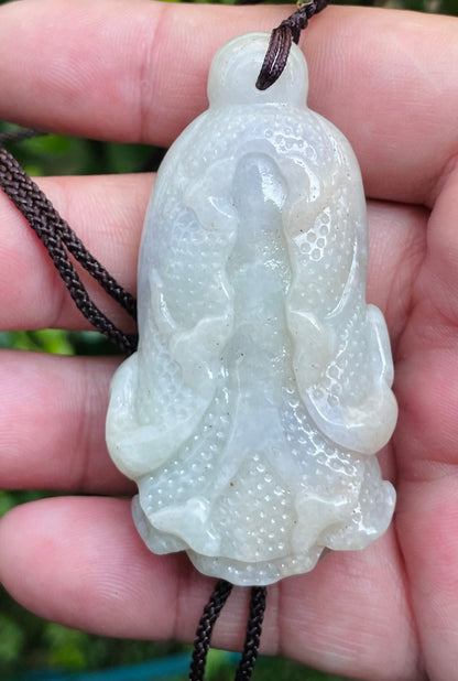 Natural Certified Burmese Jadeite Jade Pendant – Milky White – Hand-Carved Gourd Motif – Necklace Included – JP020