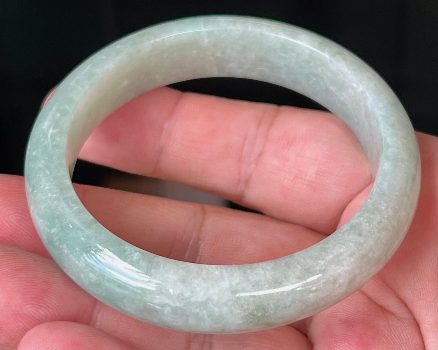 Natural Certified Burmese Jadeite Jade Bangle – Icy Apple Green with Milky White Tones – 55mm – JB518