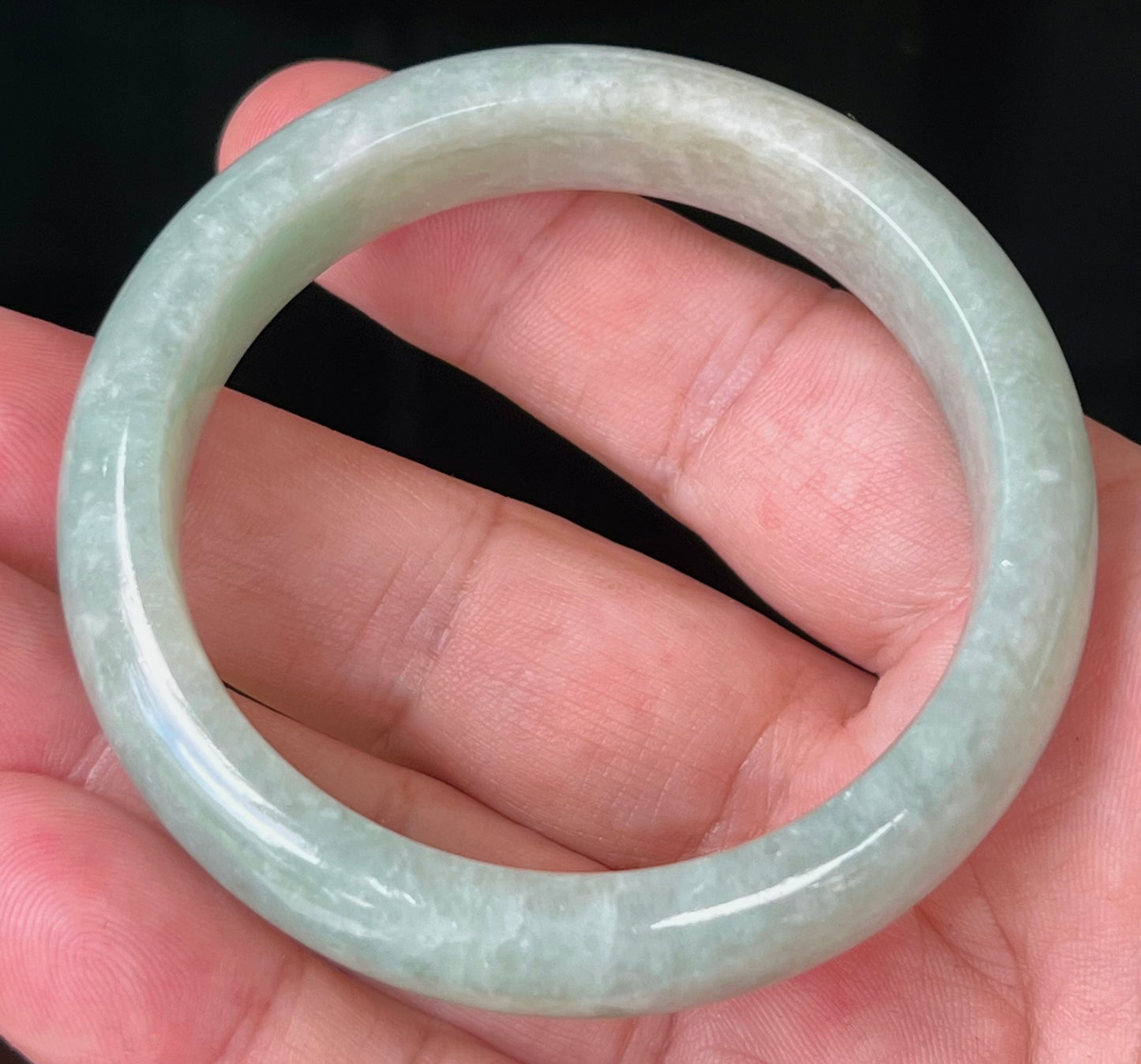 Natural Certified Burmese Jadeite Jade Bangle – Icy Apple Green with Milky White Tones – 55mm – JB518