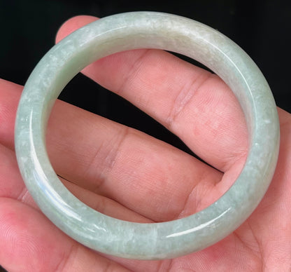 Natural Certified Burmese Jadeite Jade Bangle – Icy Apple Green with Milky White Tones – 55mm – JB518