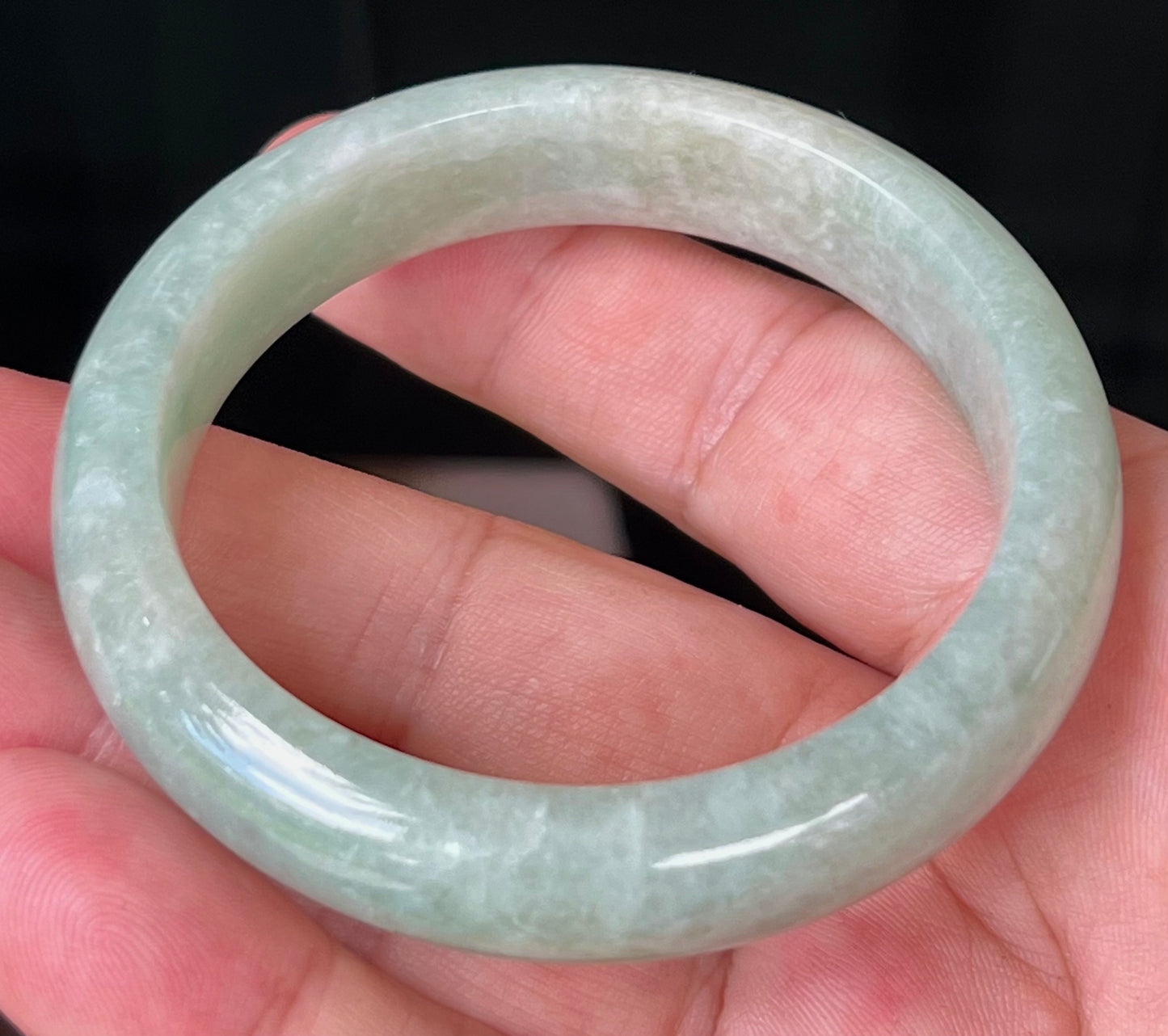 Natural Certified Burmese Jadeite Jade Bangle – Icy Apple Green with Milky White Tones – 55mm – JB518