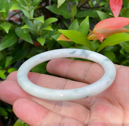 Natural Burmese Jadeite Jade Bangle – Icy Milky White & Imperial Green – Princess Cut – 59mm – JB955