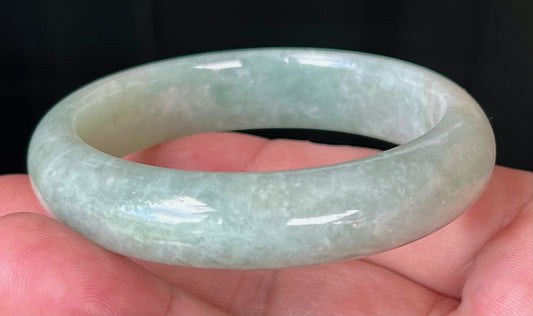 Natural Certified Burmese Jadeite Jade Bangle – Icy Apple Green with Milky White Tones – 55mm – JB518