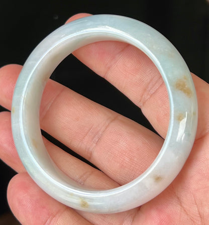 Natural Burmese Jadeite Jade Bangle – Icy Bluish Milky White with Honey Brown Hues – 53mm – JB519