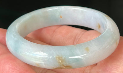 Natural Burmese Jadeite Jade Bangle – Icy Bluish Milky White with Honey Brown Hues – 53mm – JB519