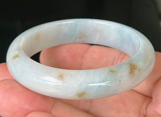 Natural Burmese Jadeite Jade Bangle – Icy Bluish Milky White with Honey Brown Hues – 53mm – JB519