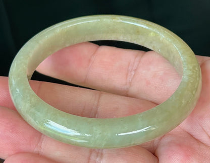 Natural Burmese Jadeite Jade Bangle – Icy Apple and Forest Green Tones with Light Honey Hues – 56.8mm – JB522