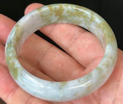 Natural Burmese Jadeite Jade Bangle – Icy Grey and Milky White with Apple Moss Green – 57.2mm – JB523