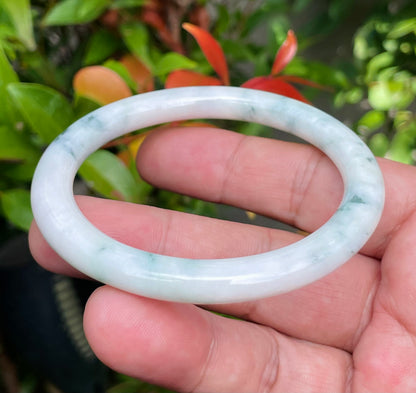 Natural Burmese Jadeite Jade Bangle – Milky White & Imperial Green – Princess Cut – 58.8mm – JB951