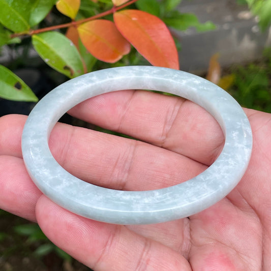 Natural Burmese Jadeite Jade Bangle – Grey & Milky White – Flat Style – 58.2mm – JB939