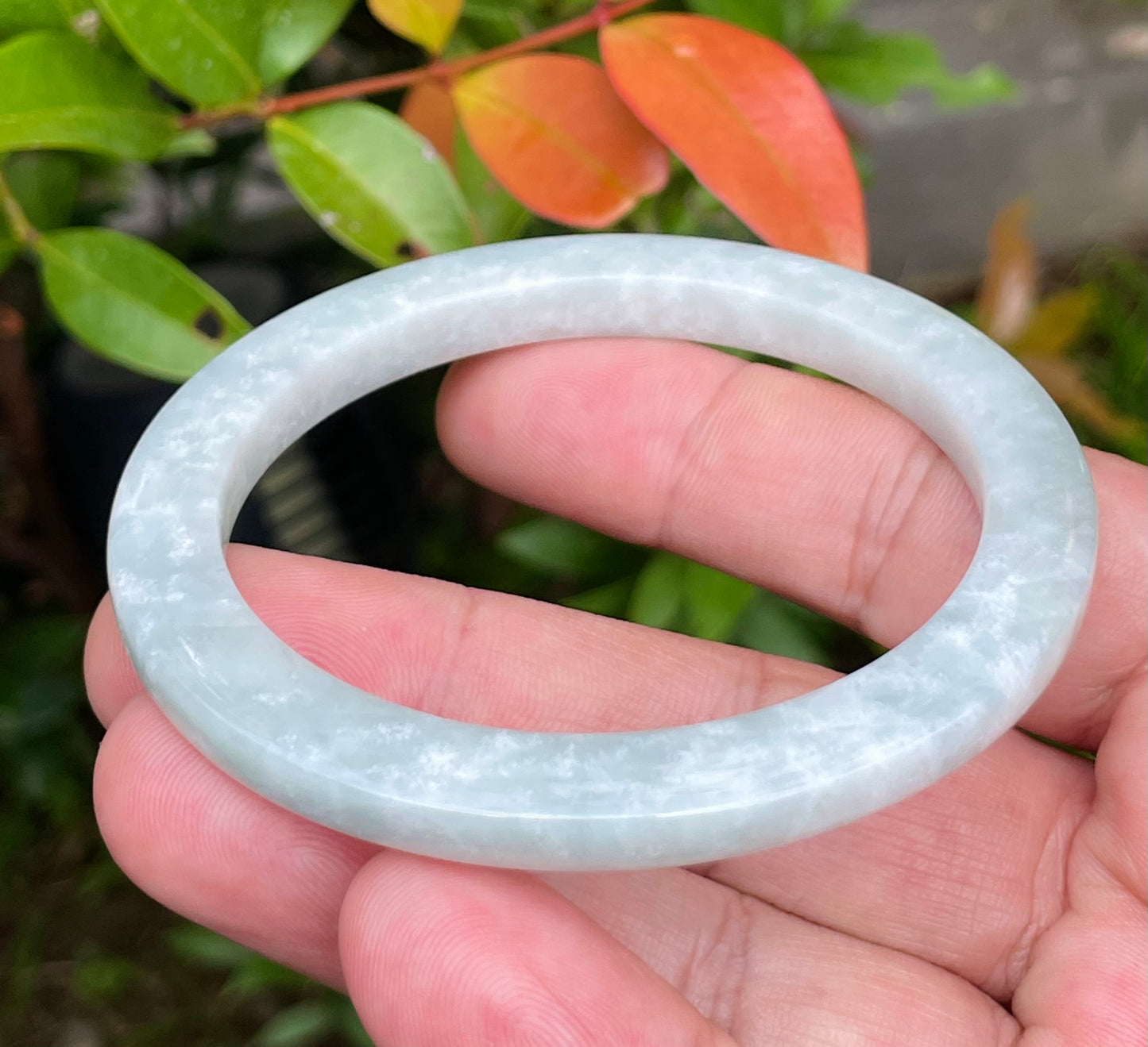 Natural Burmese Jadeite Jade Bangle – Grey & Milky White – Flat Style – 58.2mm – JB939