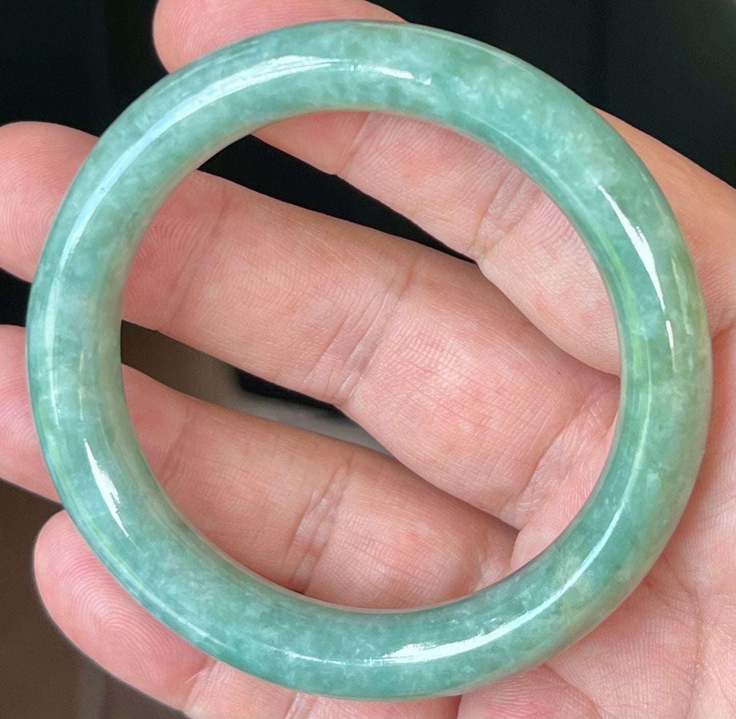 Natural Certified Burmese Jadeite Jade Bangle – Icy Apple Green with Milky White – Princess Cut – 55.4mm – JB524