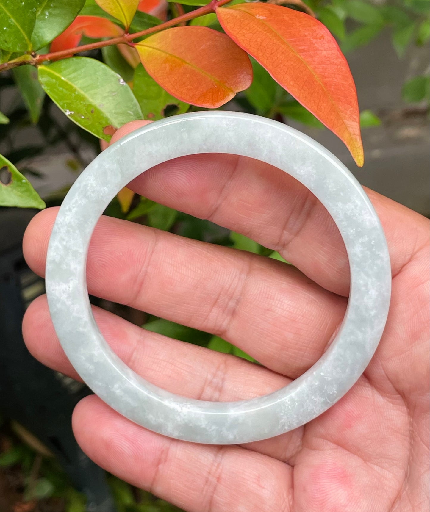 Natural Burmese Jadeite Jade Bangle – Grey & Milky White – Flat Style – 58.2mm – JB939