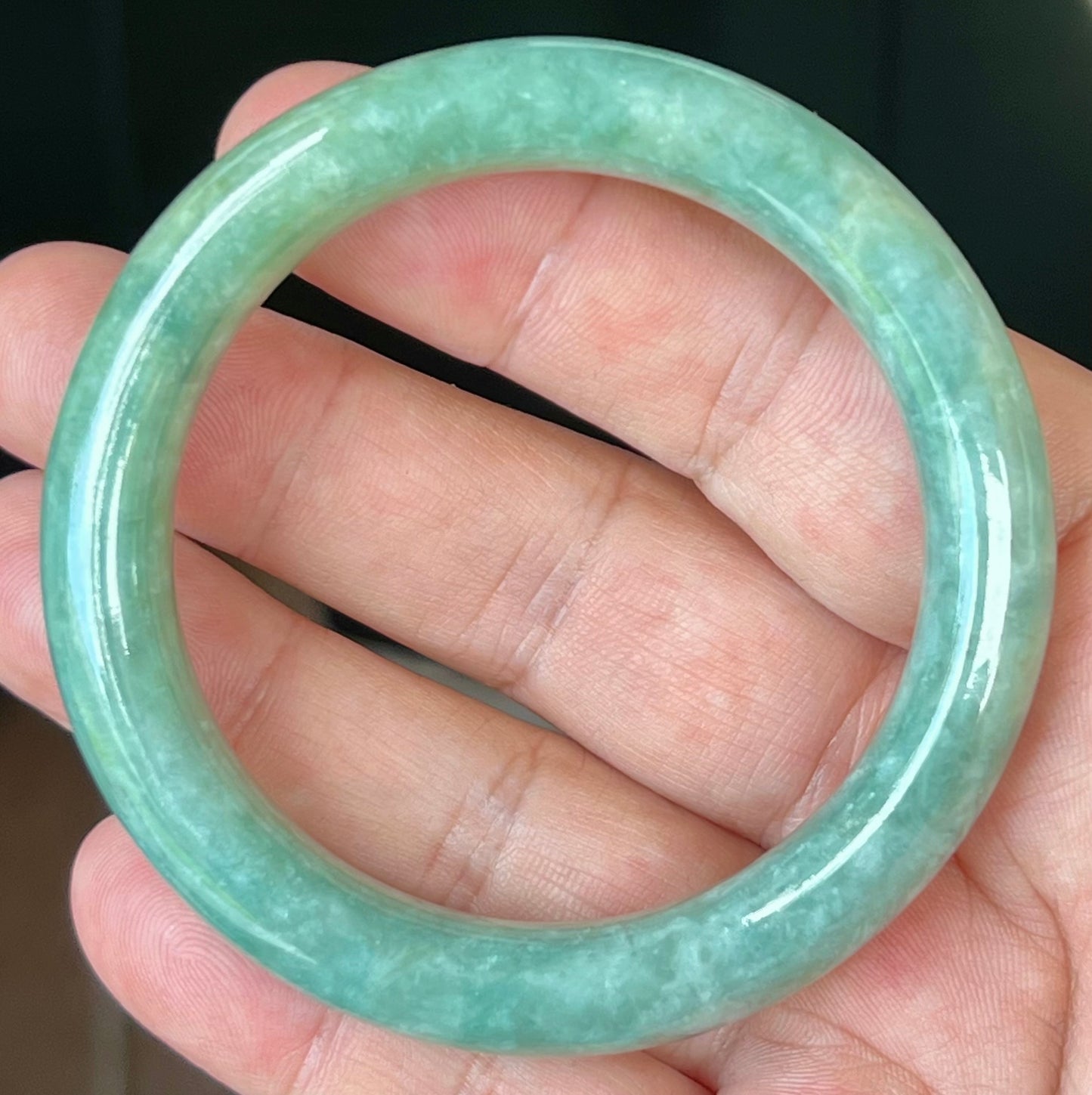 Natural Certified Burmese Jadeite Jade Bangle – Icy Apple Green with Milky White – Princess Cut – 55.4mm – JB524