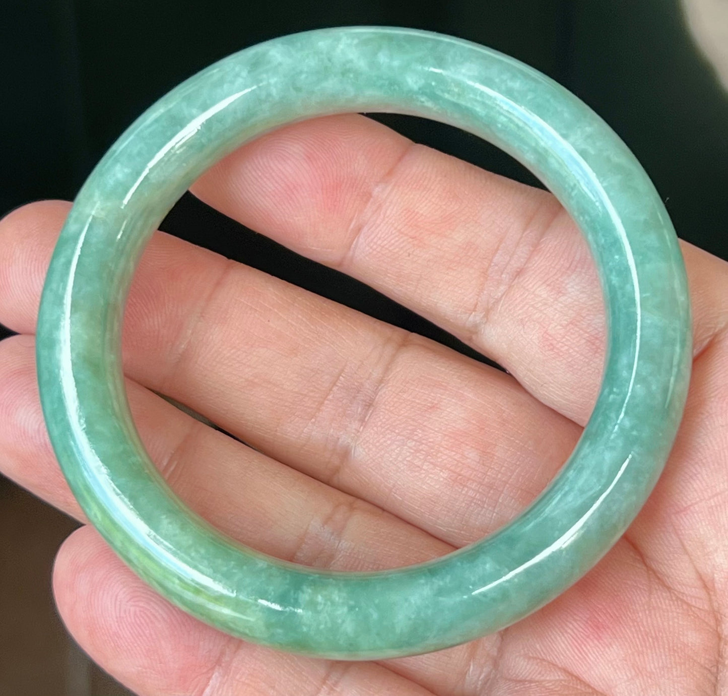 Natural Certified Burmese Jadeite Jade Bangle – Icy Apple Green with Milky White – Princess Cut – 55.4mm – JB524