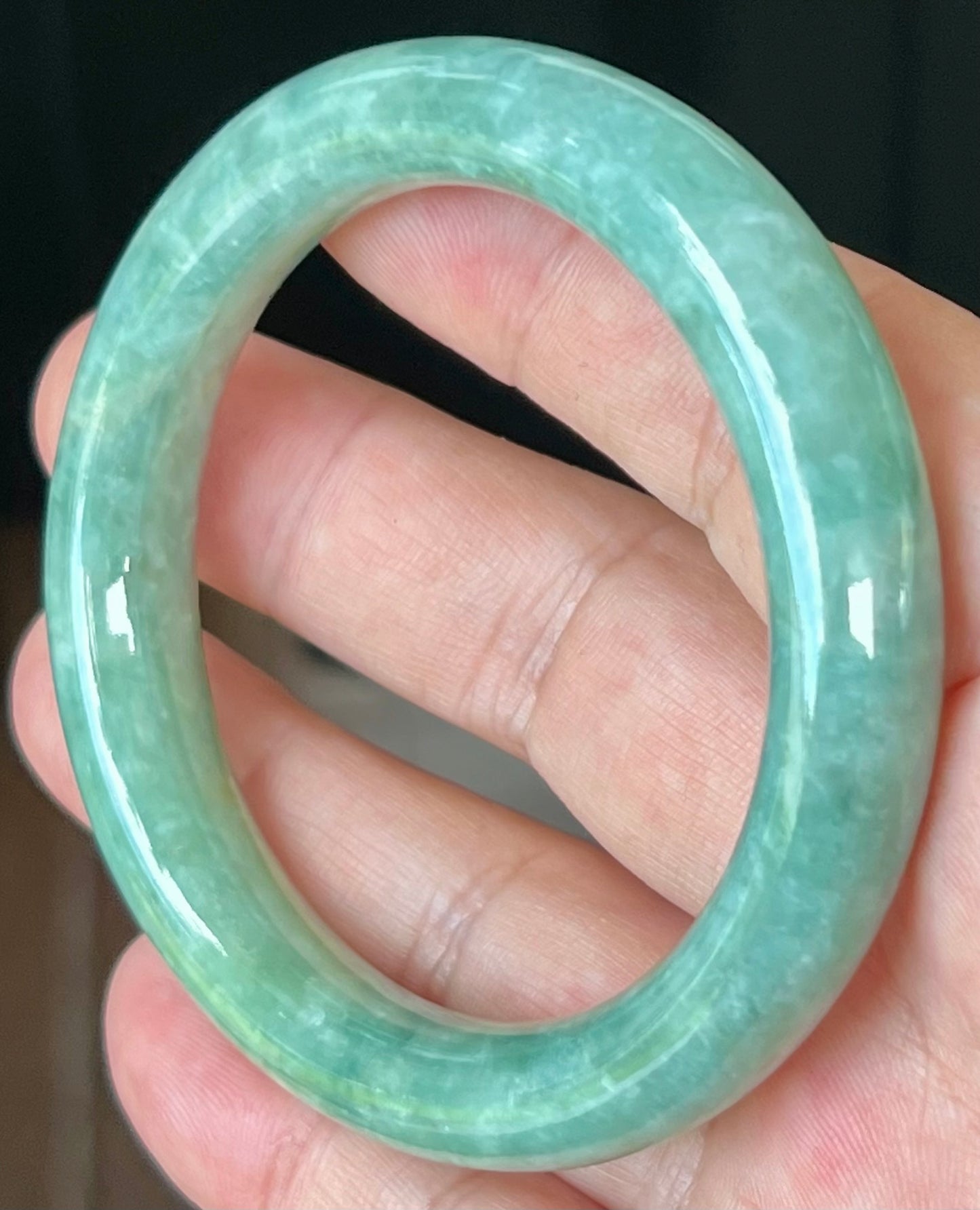 Natural Certified Burmese Jadeite Jade Bangle – Icy Apple Green with Milky White – Princess Cut – 55.4mm – JB524