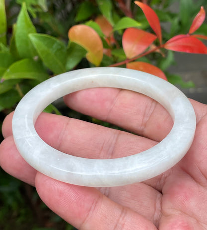 Natural Burmese Jadeite Jade Bangle – Milky White – Flat Style – 58.2mm – JB940