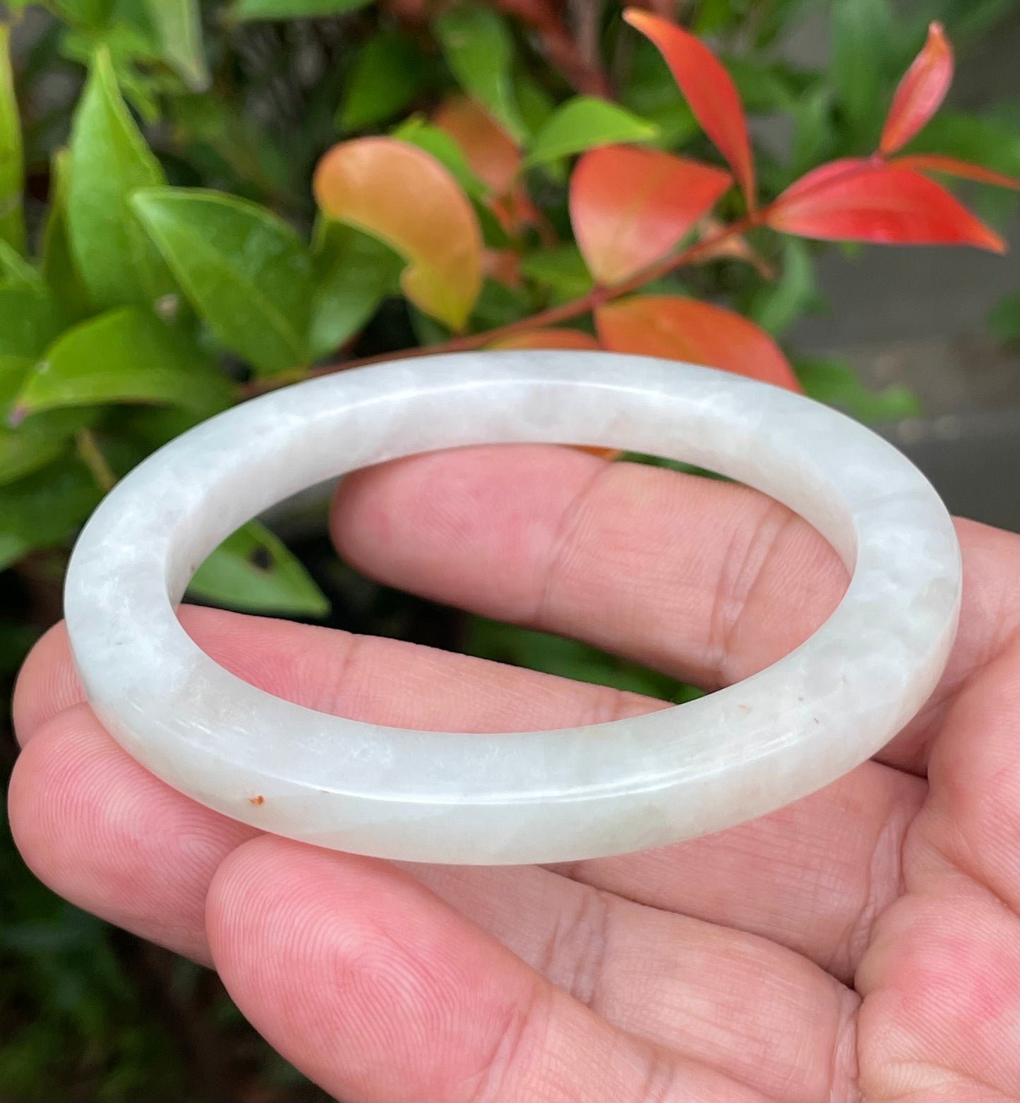 Natural Burmese Jadeite Jade Bangle – Milky White – Flat Style – 58.2mm – JB940