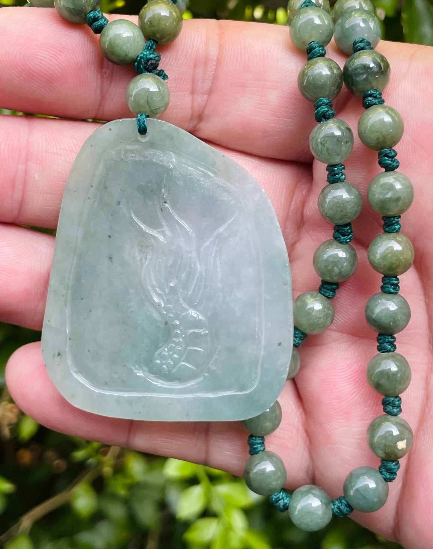 Natural Certified Burmese Jadeite Jade Pendant – Icy Apple Green & Milky White Hues – Hand-Carved Dragon Motif – Beaded Necklace Included – JP028