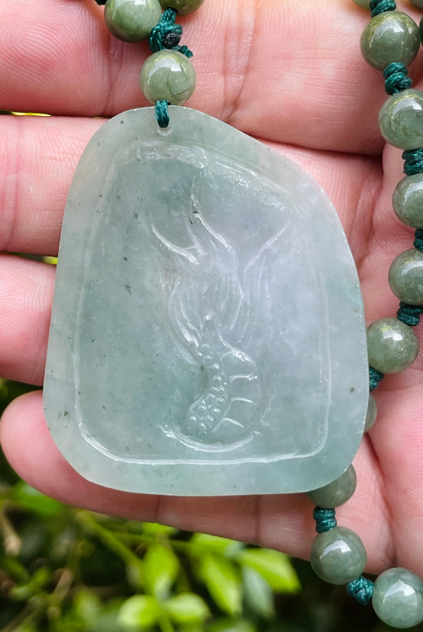 Natural Certified Burmese Jadeite Jade Pendant – Icy Apple Green & Milky White Hues – Hand-Carved Dragon Motif – Beaded Necklace Included – JP028