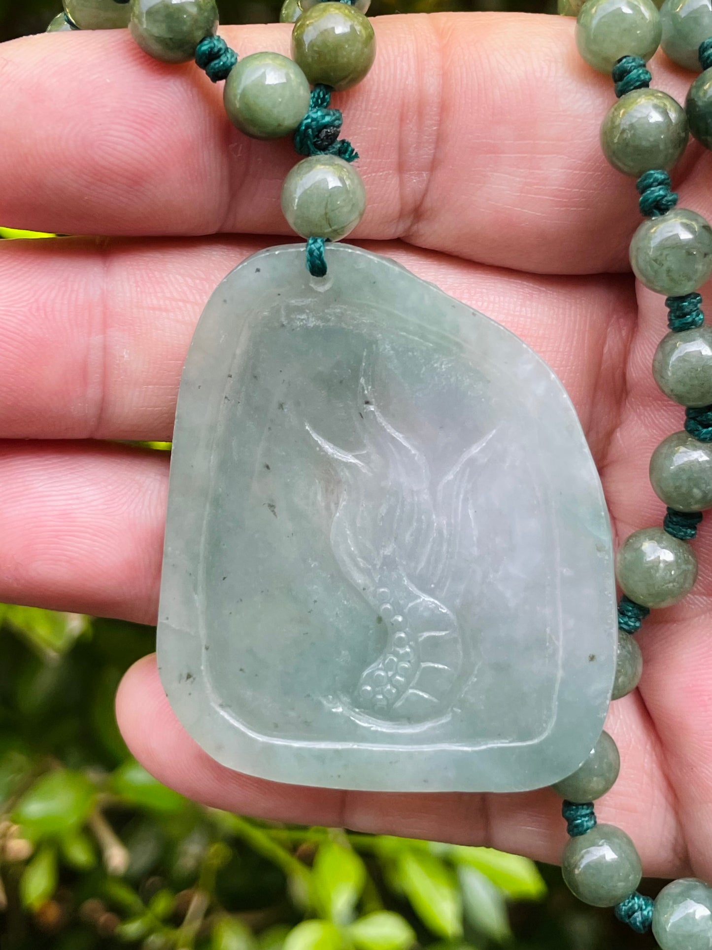 Natural Certified Burmese Jadeite Jade Pendant – Icy Apple Green & Milky White Hues – Hand-Carved Dragon Motif – Beaded Necklace Included – JP028