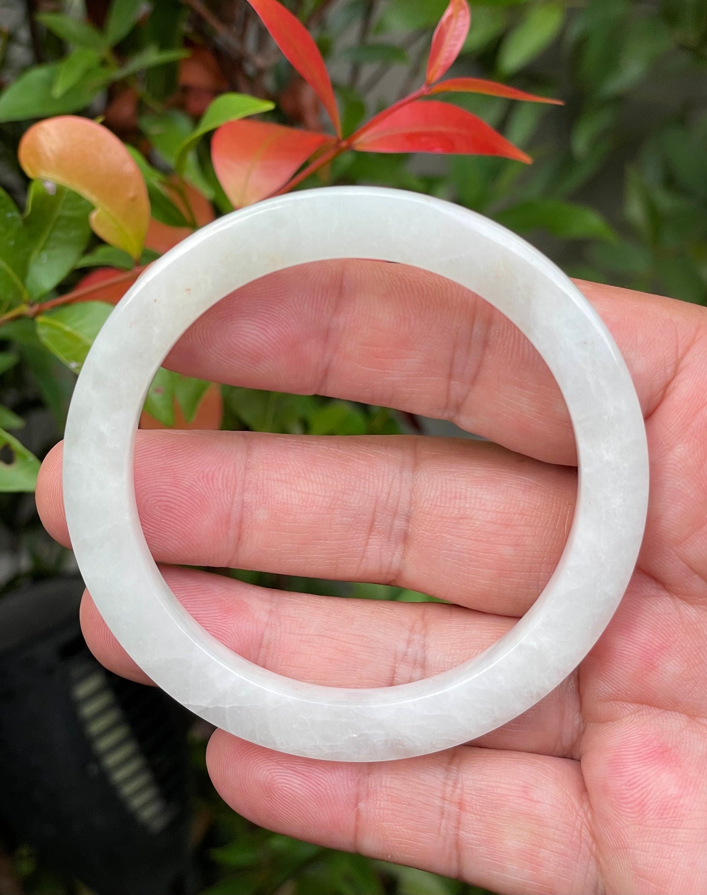 Natural Burmese Jadeite Jade Bangle – Milky White – Flat Style – 58.2mm – JB940
