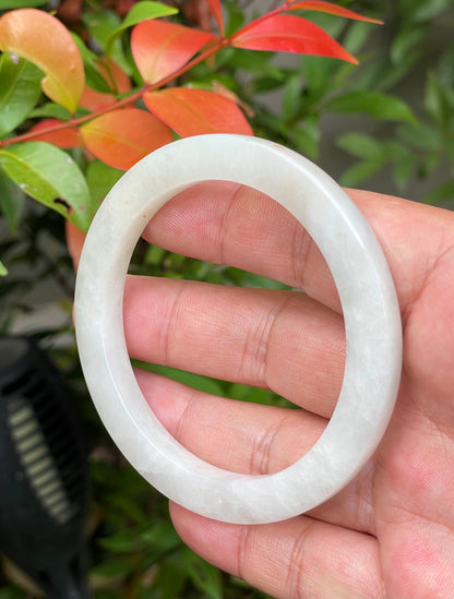 Natural Burmese Jadeite Jade Bangle – Milky White – Flat Style – 58.2mm – JB940