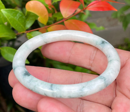 Natural Burmese Jadeite Jade Bangle – Milky White & Imperial Green – Princess Cut – 58.5mm – JB952