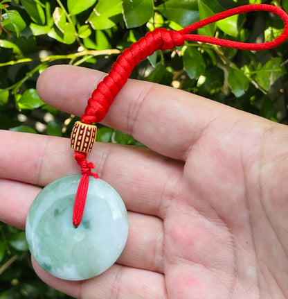 Natural Burmese Jadeite Jade Pendant – Green & White – Round Disc Pi Xiu Style – Necklace Included – JP061