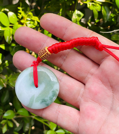 Natural Burmese Jadeite Jade Pendant – Green & White – Round Disc Pi Xiu Style – Necklace Included – JP061