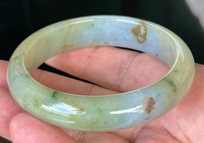 Natural Burmese Jadeite Jade Bangle – Icy Apple with Imperial Green, Greyish Milky White, and Honey Hues – 58.7mm – JB528