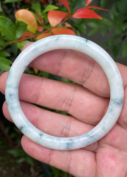 Natural Burmese Jadeite Jade Bangle – Icy Imperial Green & Milky White – Princess Cut – 59mm – JB953