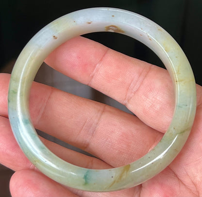 Natural Burmese Jadeite Jade Bangle – Icy Apple with Imperial Green, Greyish Milky White, and Honey Hues – 58.7mm – JB528