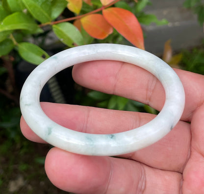 Natural Burmese Jadeite Jade Bangle – Icy Imperial Green & Milky White – Princess Cut – 55.4mm – JB954