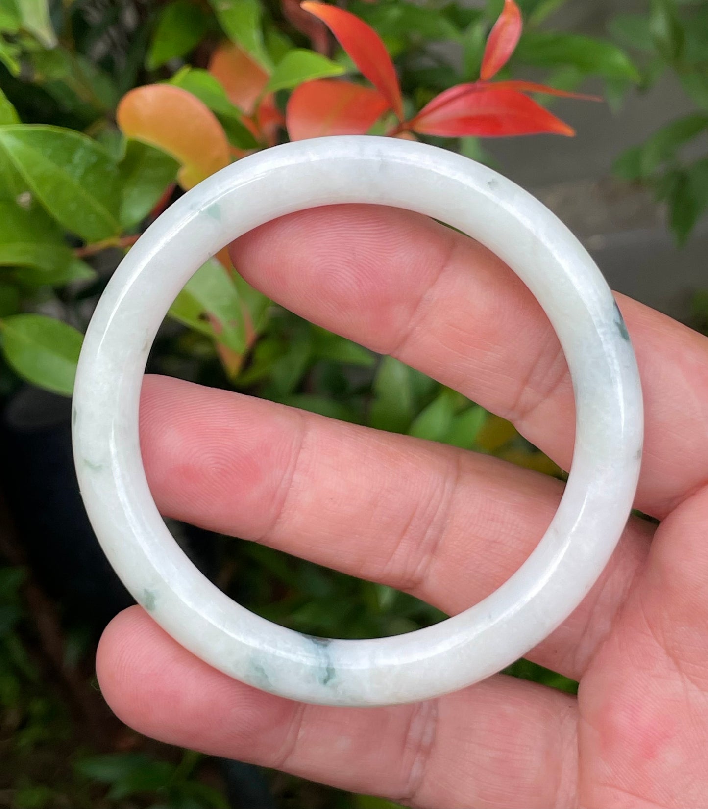 Natural Burmese Jadeite Jade Bangle – Icy Imperial Green & Milky White – Princess Cut – 55.4mm – JB954