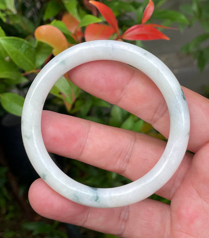 Natural Burmese Jadeite Jade Bangle – Icy Imperial Green & Milky White – Princess Cut – 55.4mm – JB954