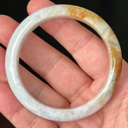 Natural Certified Burmese Jadeite Jade Bangle – Icy Greyish Milky White with Orange Red and Honey Hues – 58.4mm – JB531