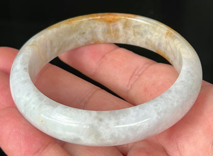 Natural Certified Burmese Jadeite Jade Bangle – Icy Greyish Milky White with Orange Red and Honey Hues – 58.4mm – JB531