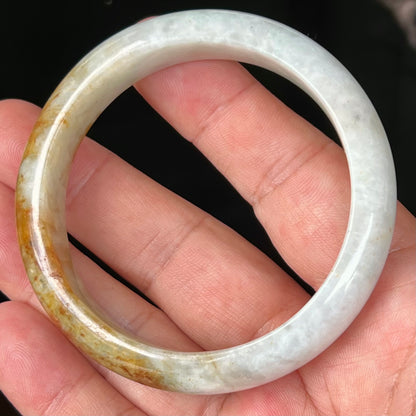 Natural Certified Burmese Jadeite Jade Bangle – Icy Greyish Milky White with Orange Red and Honey Hues – 58.4mm – JB531