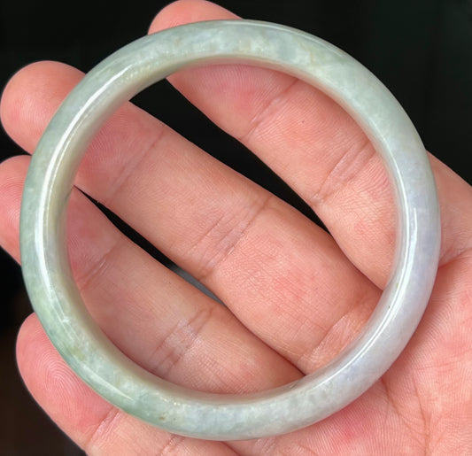 Natural Grade A Certified Burmese Jadeite Jade Bangle – Icy Apple Green with Milky White and Greyish Hues – 57.8mm – JB532
