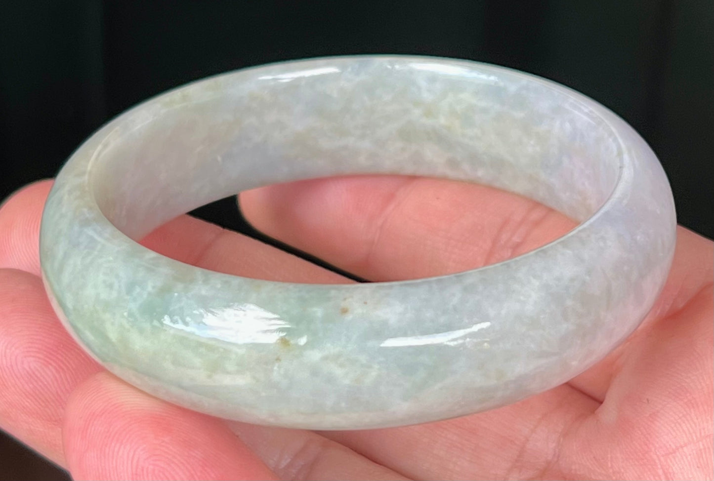 Natural Certified Burmese Jadeite Jade Bangle – Icy Apple Green with Milky White and Greyish Hues – 57.8mm – JB532