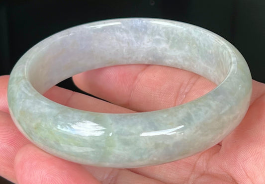 Natural Certified Burmese Jadeite Jade Bangle – Icy Apple Green with Milky White and Greyish Hues – 57.8mm – JB532