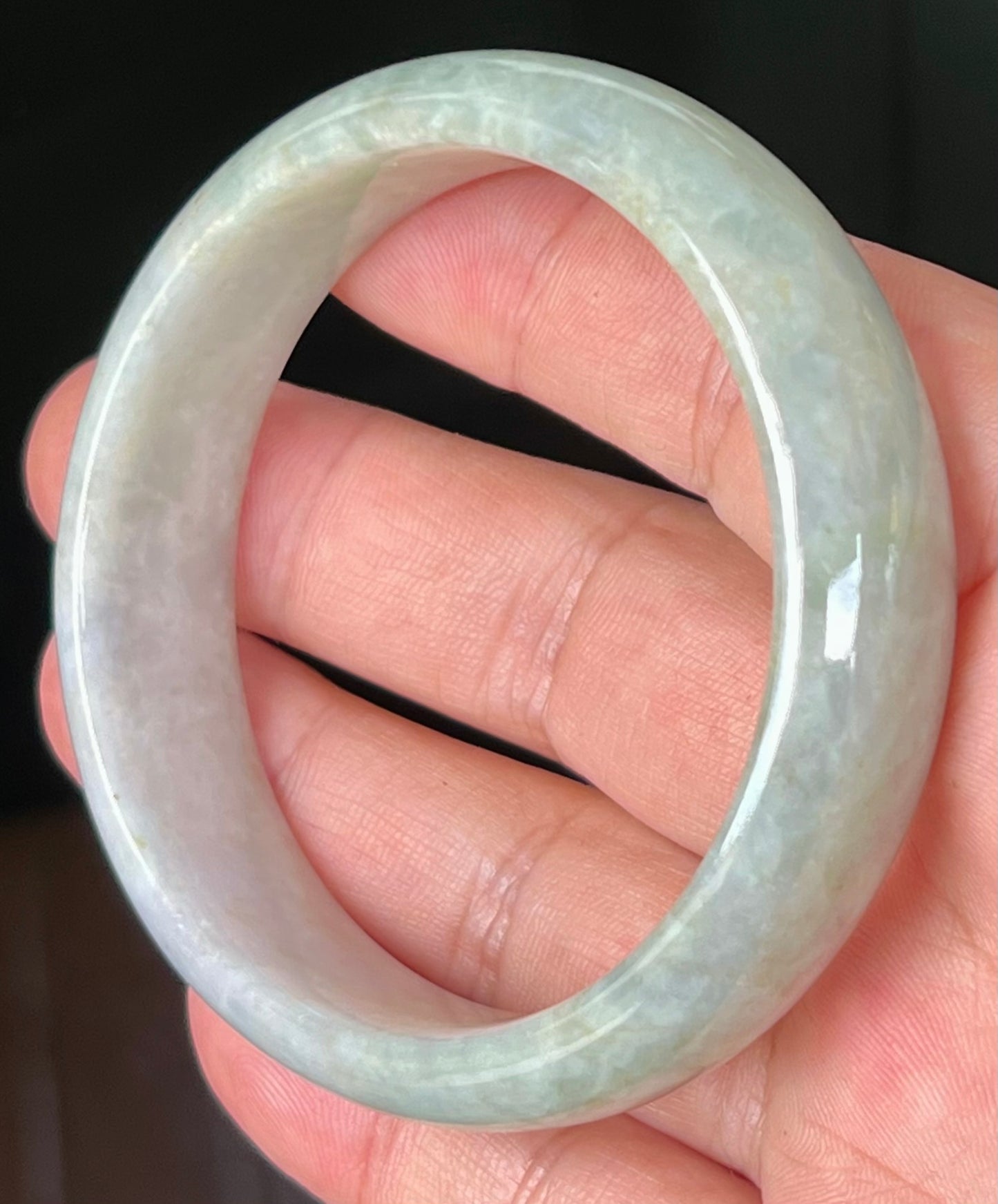 Natural Certified Burmese Jadeite Jade Bangle – Icy Apple Green with Milky White and Greyish Hues – 57.8mm – JB532