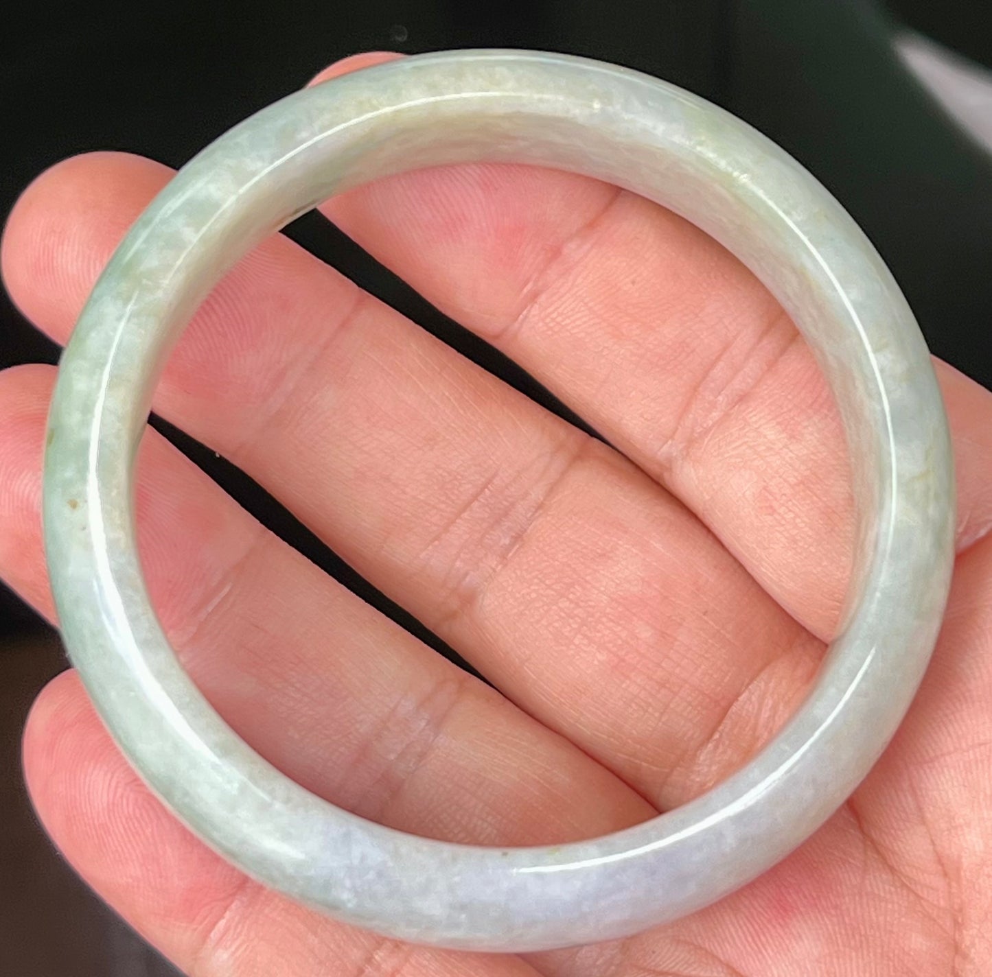 Natural Certified Burmese Jadeite Jade Bangle – Icy Apple Green with Milky White and Greyish Hues – 57.8mm – JB532
