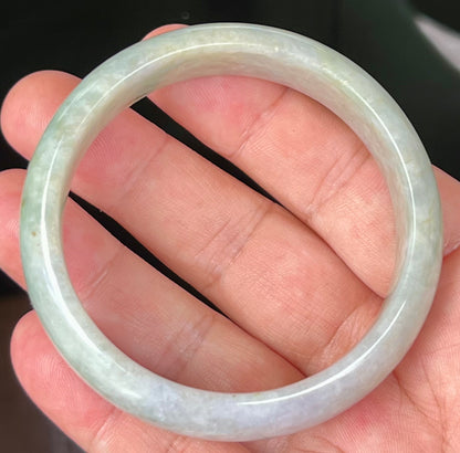 Natural Certified Burmese Jadeite Jade Bangle – Icy Apple Green with Milky White and Greyish Hues – 57.8mm – JB532