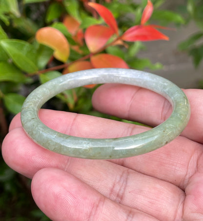Natural Burmese Jadeite Jade Bangle – Icy Milky White & Greenish Milky White – Princess Cut – 53.1mm – JB754