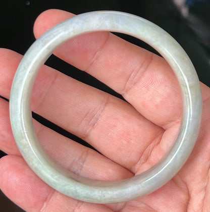 Natural Certified Burmese Jadeite Jade Bangle – Icy Apple Green with Milky White and Greyish Hues – 57.8mm – JB532