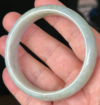 Natural Certified Burmese Jadeite Jade Bangle – Icy Apple Green with Milky White and Greyish Hues – 57.8mm – JB532