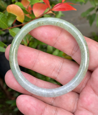 Natural Burmese Jadeite Jade Bangle – Icy Milky White & Greenish Milky White – Princess Cut – 53.1mm – JB754